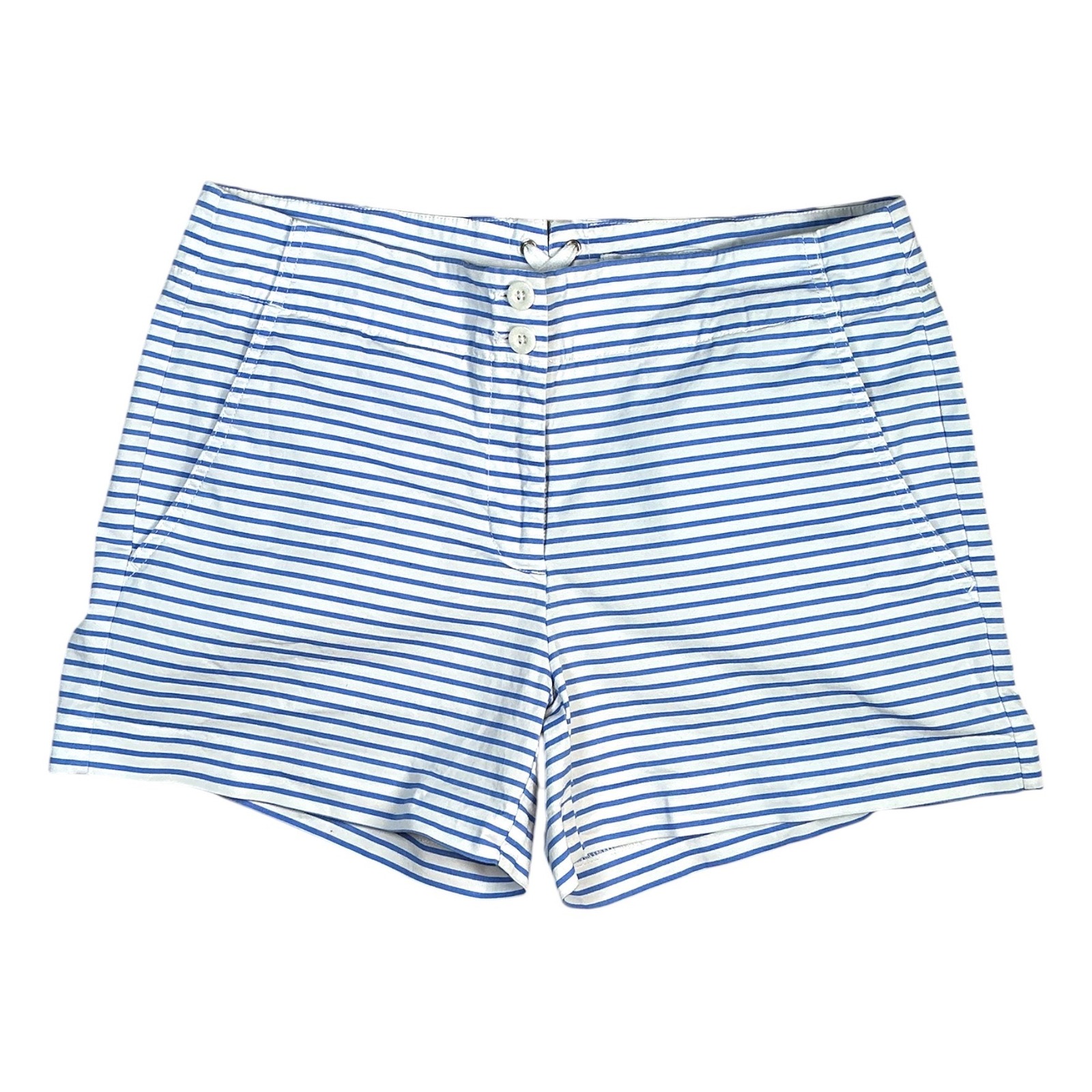 Nautica Shorts Women 6 Blue White Striped Lace Up Back Cotton